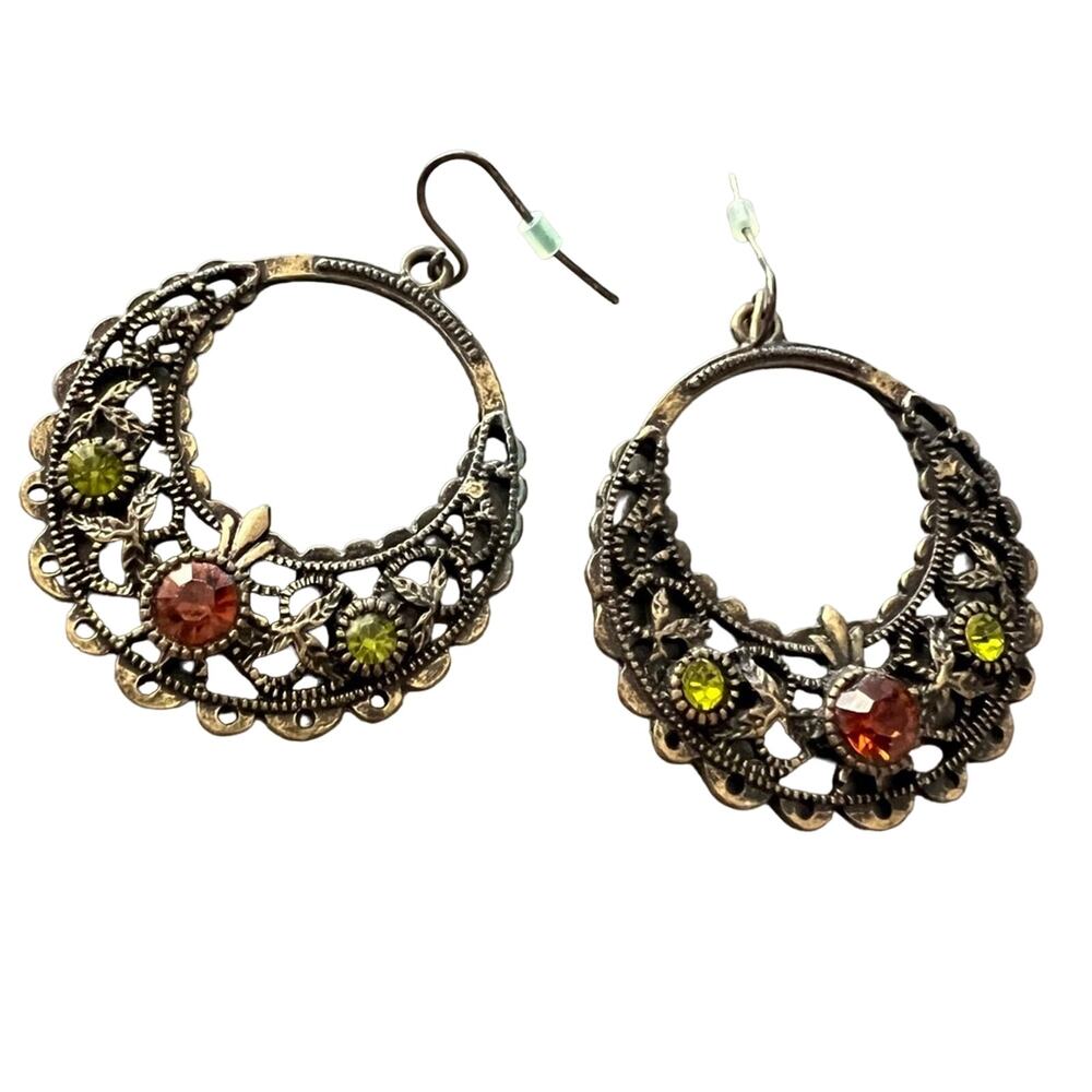 Antique Gold Tone Gem Earrings